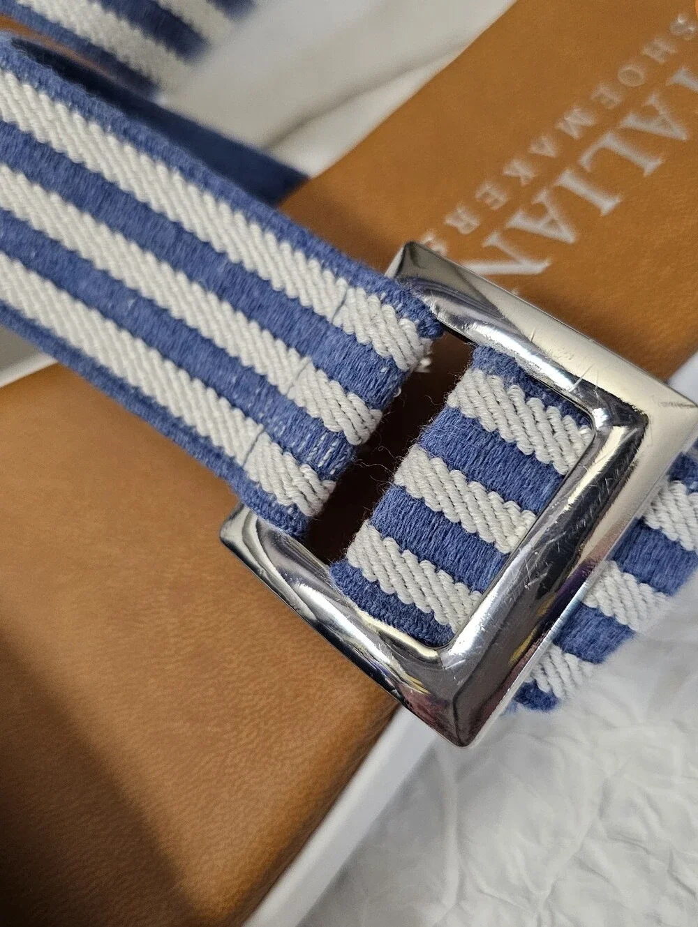 Italian Shoemakers Jaiya nautical blue white wedge sandals slides womens 9.5 NEW